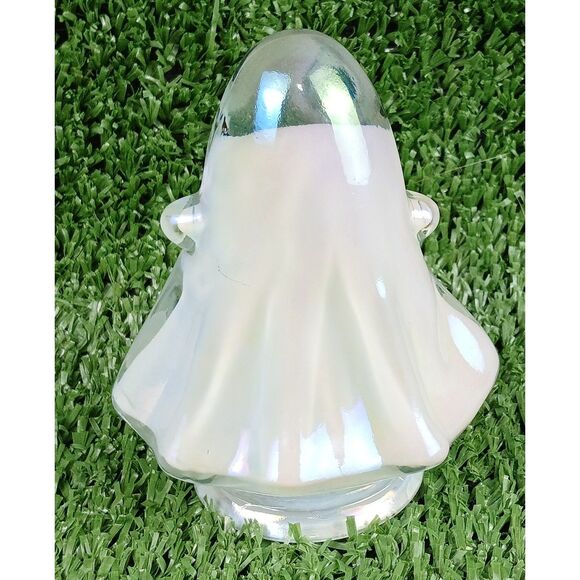 Ghost Halloween Glass Iridescent Decor Shiny White Happy Face Ghoul Small Spirit - Picture 10 of 16